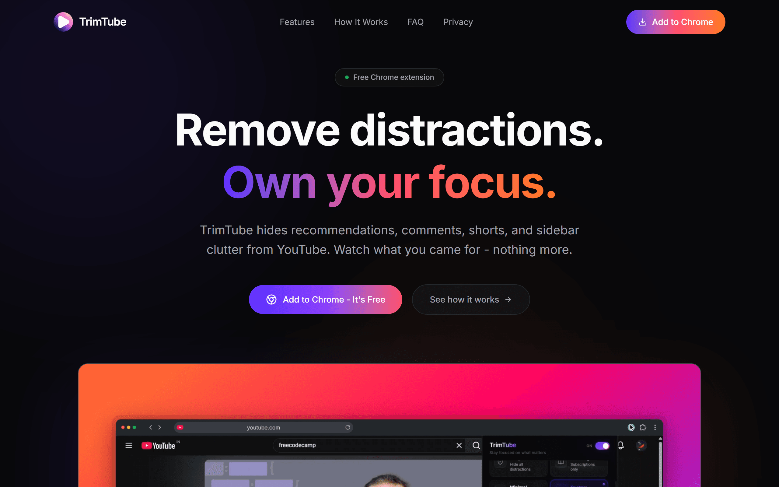 TrimTube — a focus-first Chrome extension for YouTube